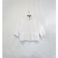 White Cotton Blouse Xl - Loose Jacket with Pockets & Applique | Etsy (US)