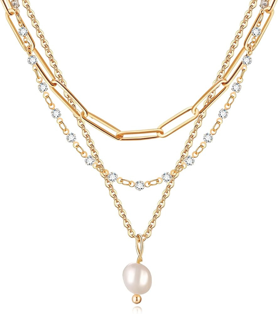 MJartoria Gold Layered Necklaces for Women Trendy Retro Coin Pendant Gold Necklace Dainty Chunky ... | Amazon (US)