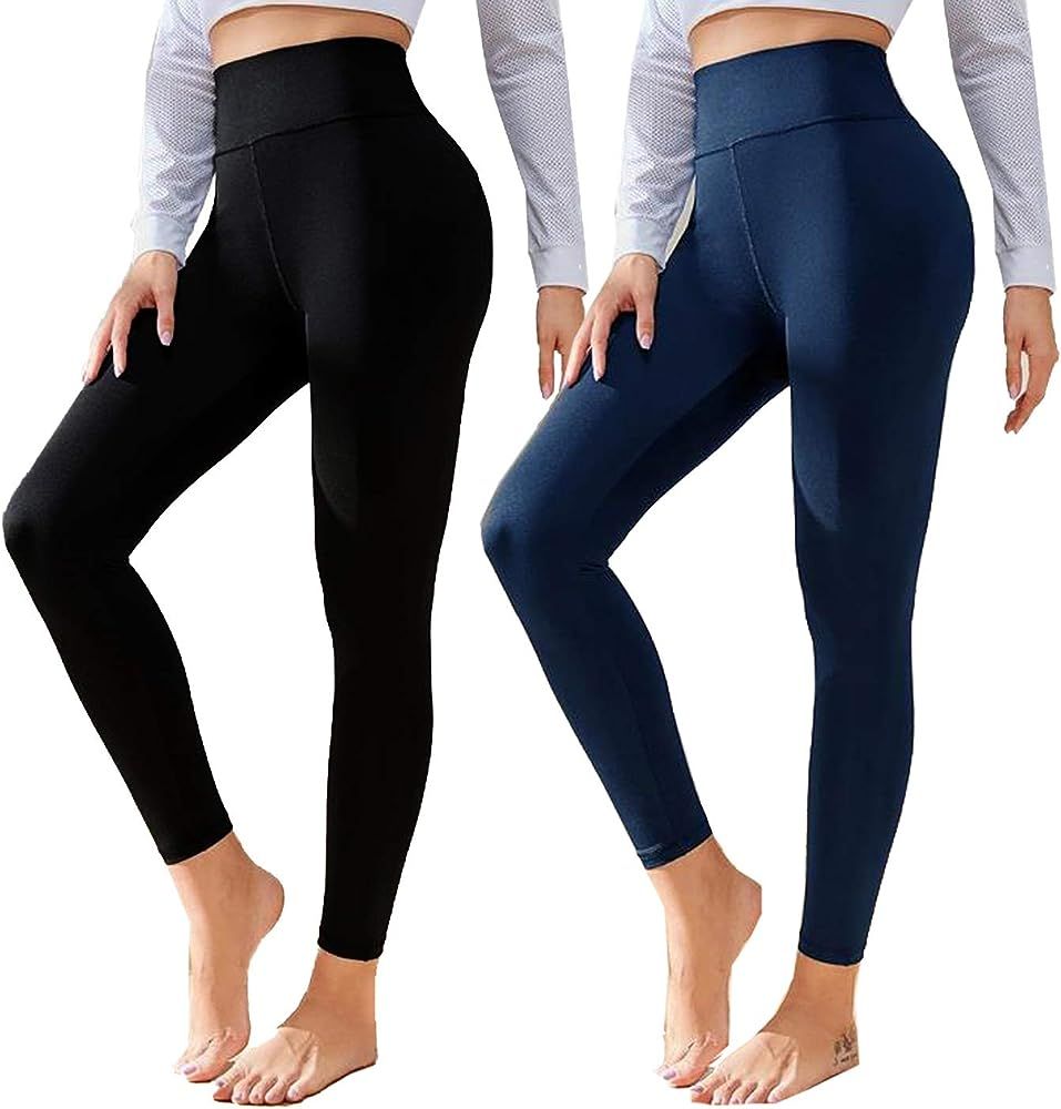 2 Pack Leggings for Women-High Waisted Tummy Control Workout Running Black Yoga Pants | Amazon (US)