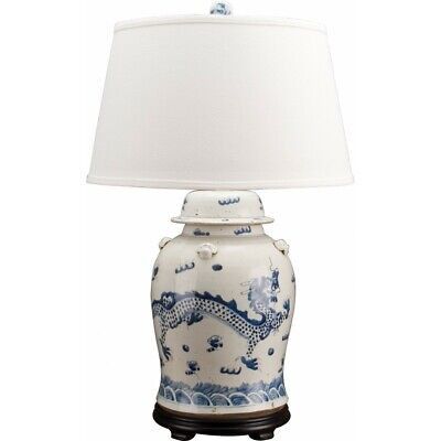 Chinese oriental porcelain blue & white DRAGON MOTIF GINGER JAR LAMP 34” | eBay US