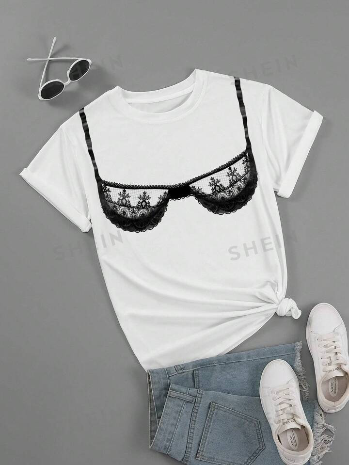 SHEIN EZwear Printed Round Neck T-shirt | SHEIN