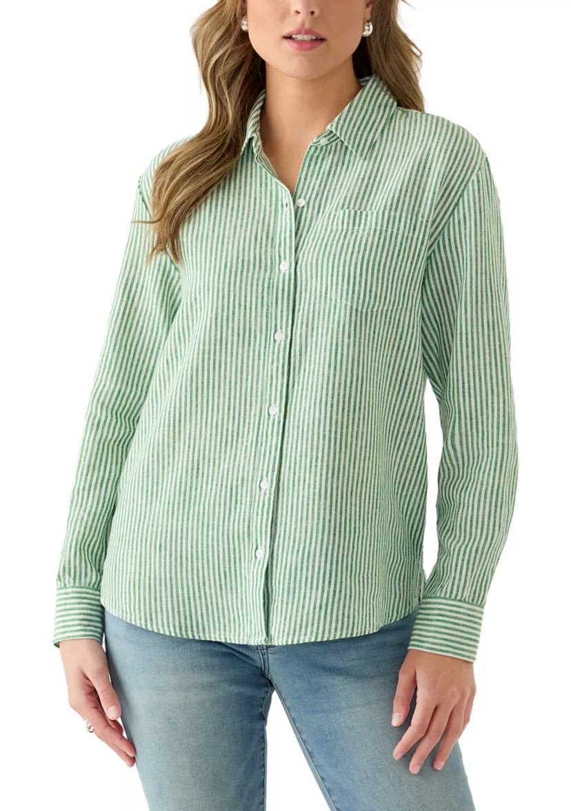 Women's Long Sleeve Linen Blend Boyfriend Top | Belk
