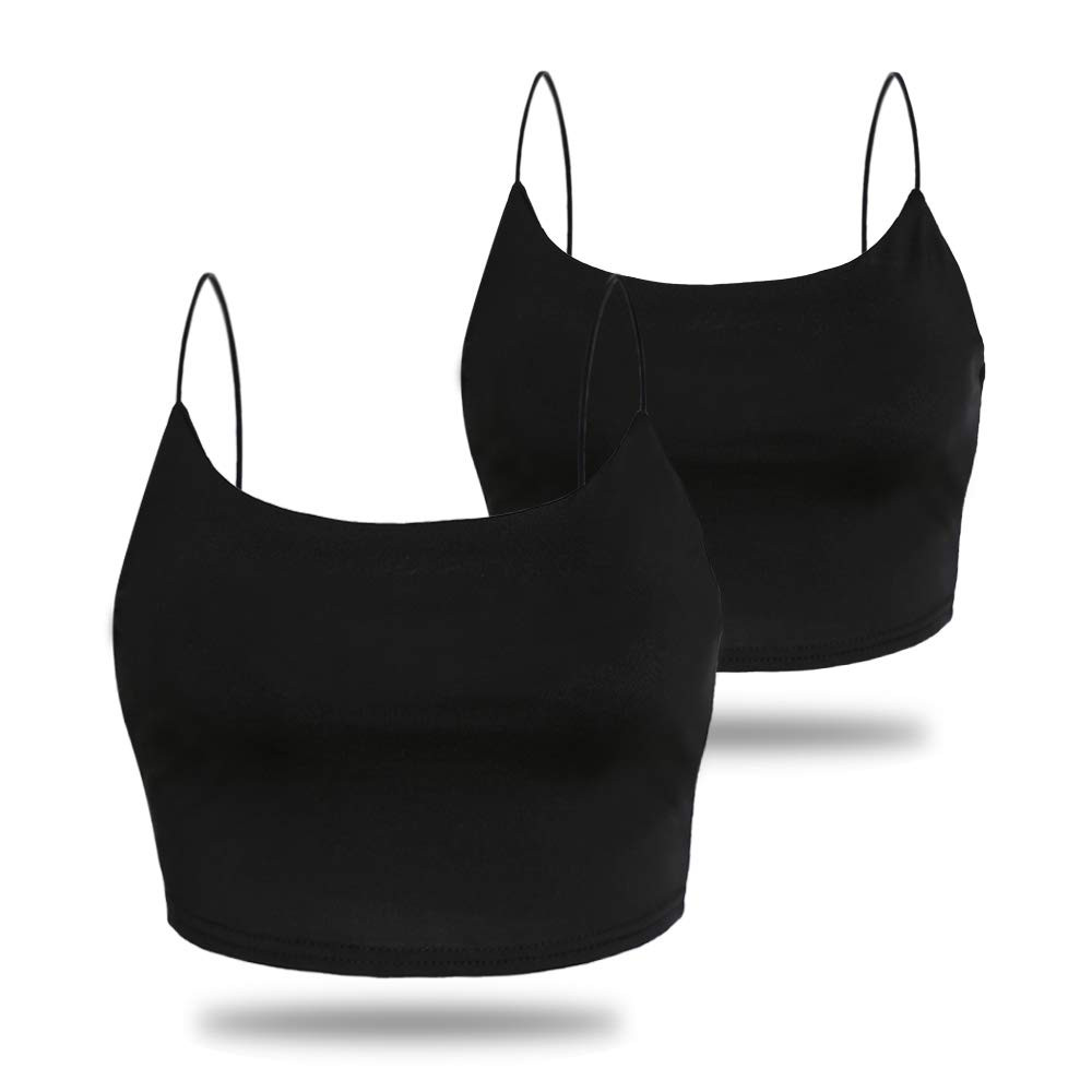 Amilia Women's Basic Solid Cami Spaghetti Double Layer Crop Tank Top | Amazon (US)