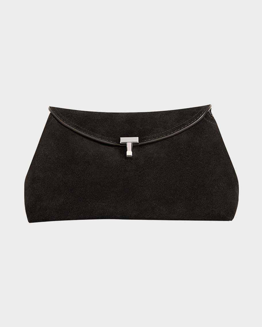 Toteme T-Lock Clutch Bag in Smooth Suede | Neiman Marcus