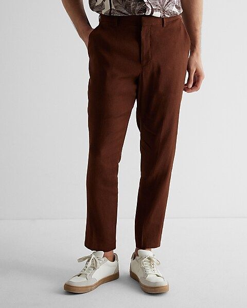 Extra Slim Brown Linen-Blend Stretch Suit Pant | Express