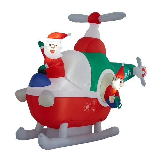 Kinbor Yard  Inflatable Christmas Decoration 6 Ft Wide Blow up Santa Claus Fly Helicopter with LE... | Walmart (US)