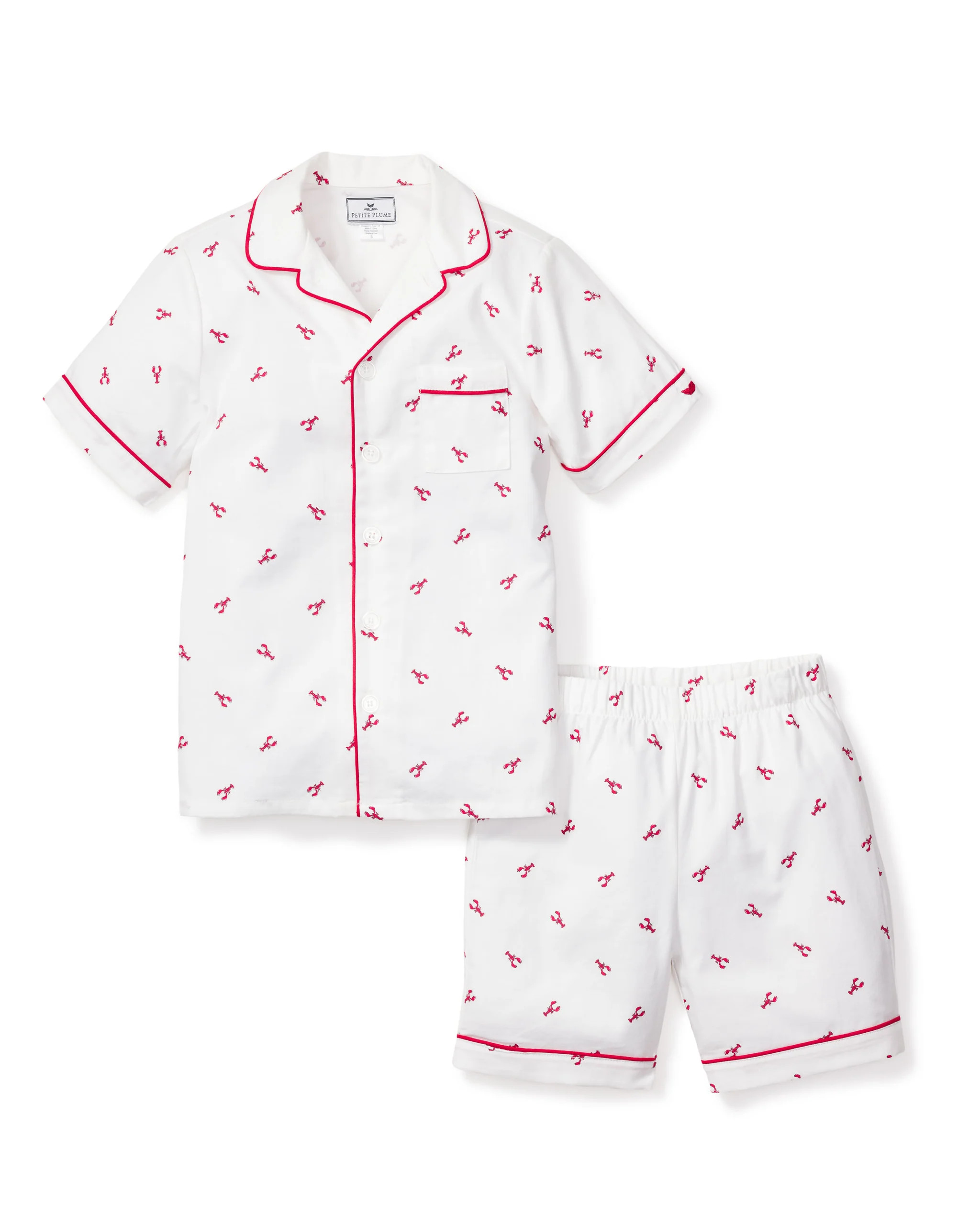 Kid's Twill Pajama Short Set in Brixham Lobsters | Petite Plume
