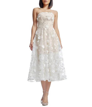 Kailyn Strapless 3D Mesh Fit & Flare Midi Dress | Dillard's