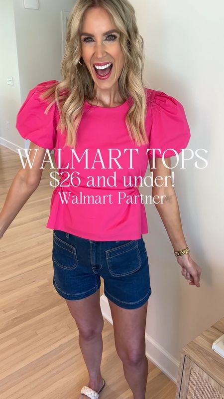 Loving these Walmart tops and Jean shorts! Perfect spring and summer blouses and t-shirts paired with regular Jean shorts and white/cream Jean shorts to keep you stylish all season! @walmartfashion new arrivals! #walmartpartner #walmartfashion 

#LTKFindsUnder50 #LTKStyleTip #LTKFindsUnder100