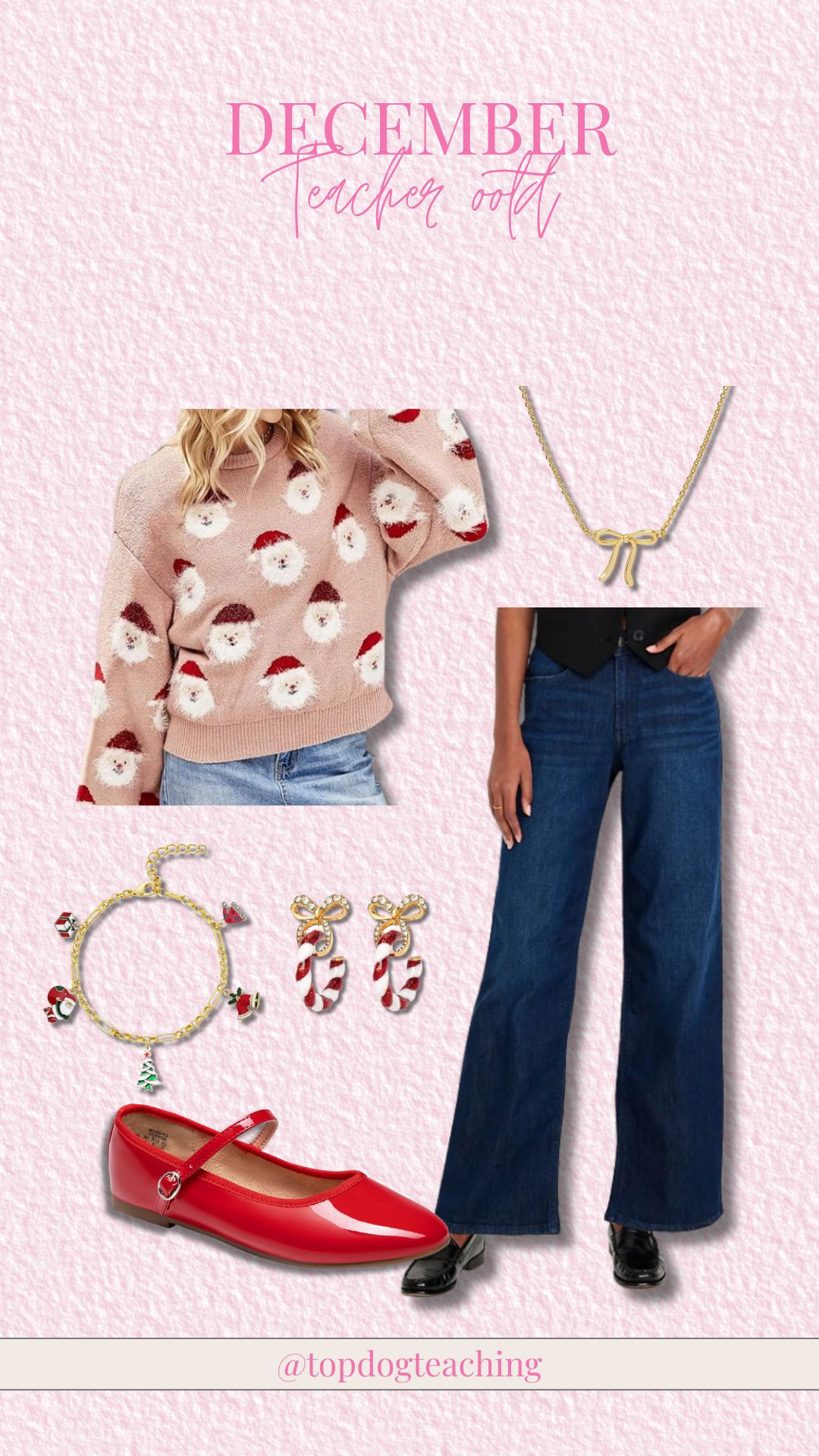 This soft pink sweater with the red Santa detail is the cutest pop of color for cold school days. 

Paired it with flare denim and Mary Jane flats for an easy, FUN, comfy teacher outfit.

pink winter sweater, red bow sweater, cute teacher outfit, teacher winter style, cozy classroom outfit, flare jeans outfit, pink and red sweater, winter teacher wardrobe, comfy school outfit, teacher fashion ideas, casual winter outfit, everyday teacher style, cold weather classroom outfit 

 #LTKHoliday #LTKdayinmylife #LTKootd