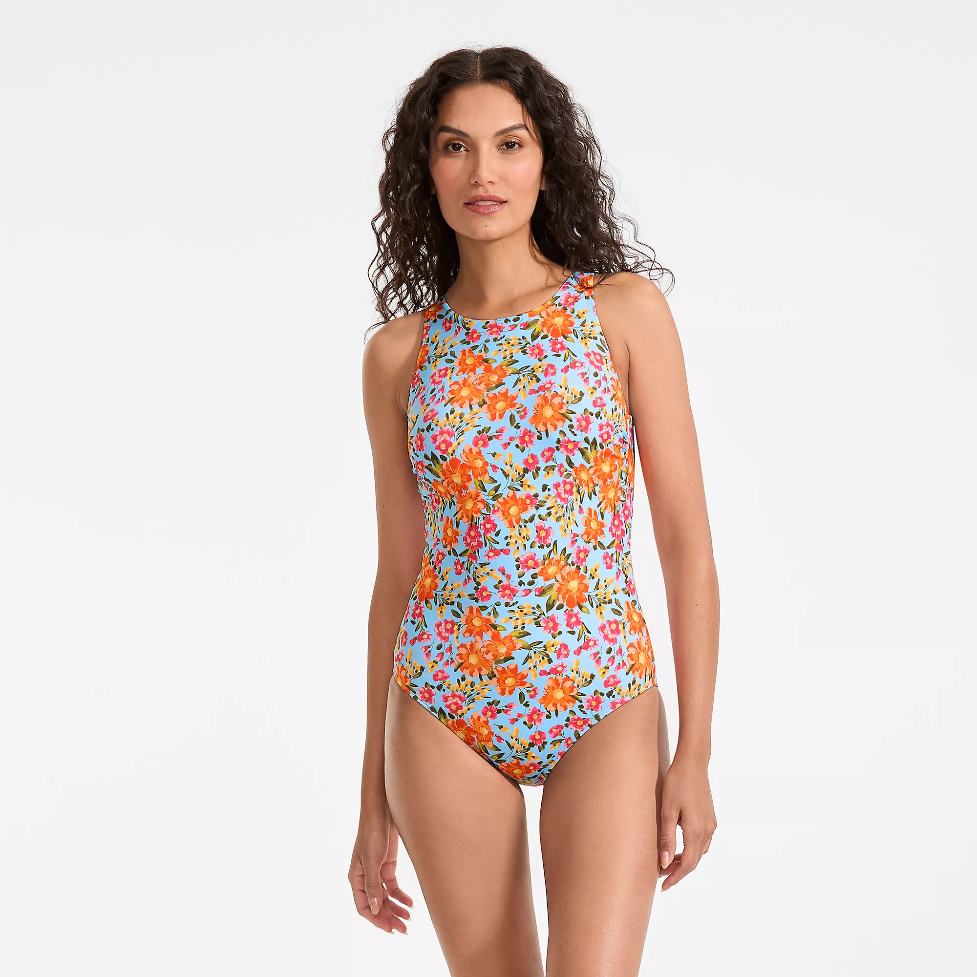 Women's Tugless High Neck Portrait Back One Piece Swimsuit | Lands' End (US)