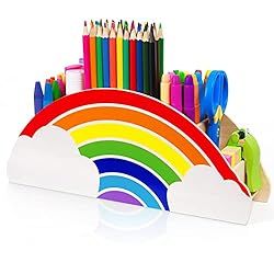 Amazon.com: Gamenote Wooden Pen Holder & Pencil Holders - Rainbow Supply Caddy Phone Holder Desk ... | Amazon (US)