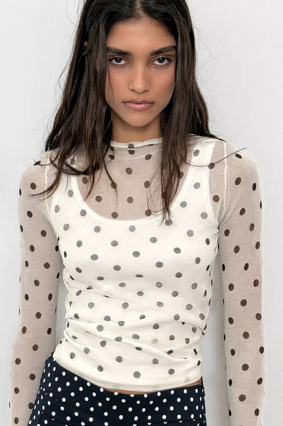 SHEER POLKA DOT KNIT TOP | Zara US