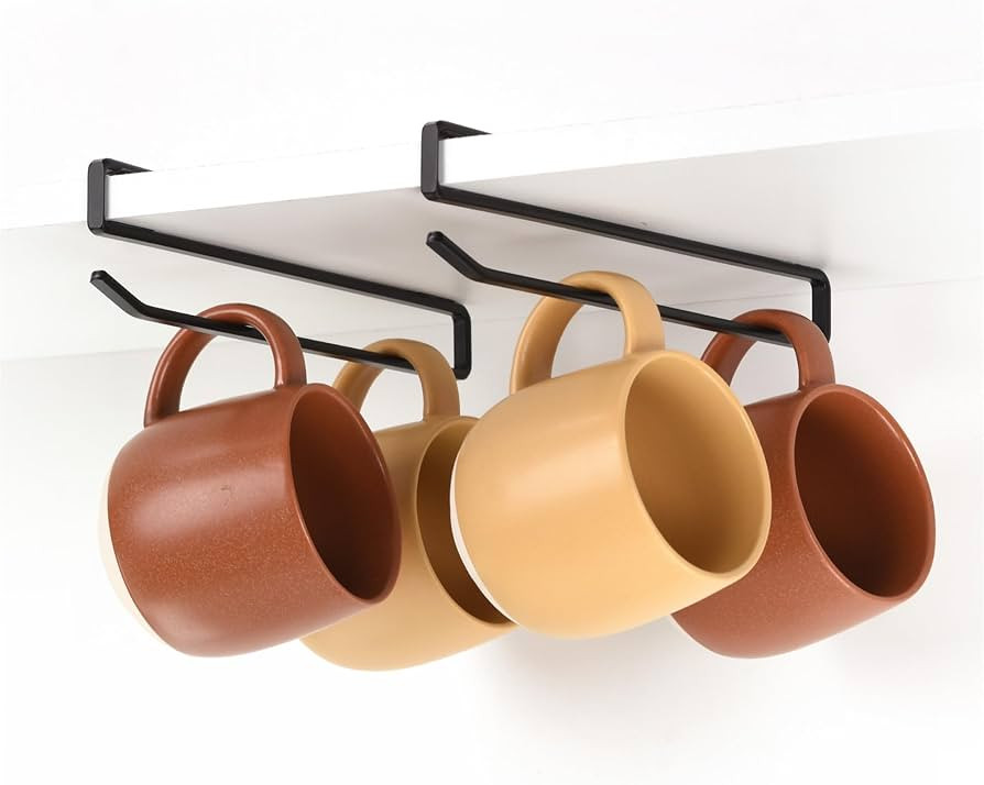 Coffee Mug Hanger for Cabinet, Clip-On Shelf, for Cups, Utensil, Tumbler Lid, Screwless Install (... | Amazon (US)
