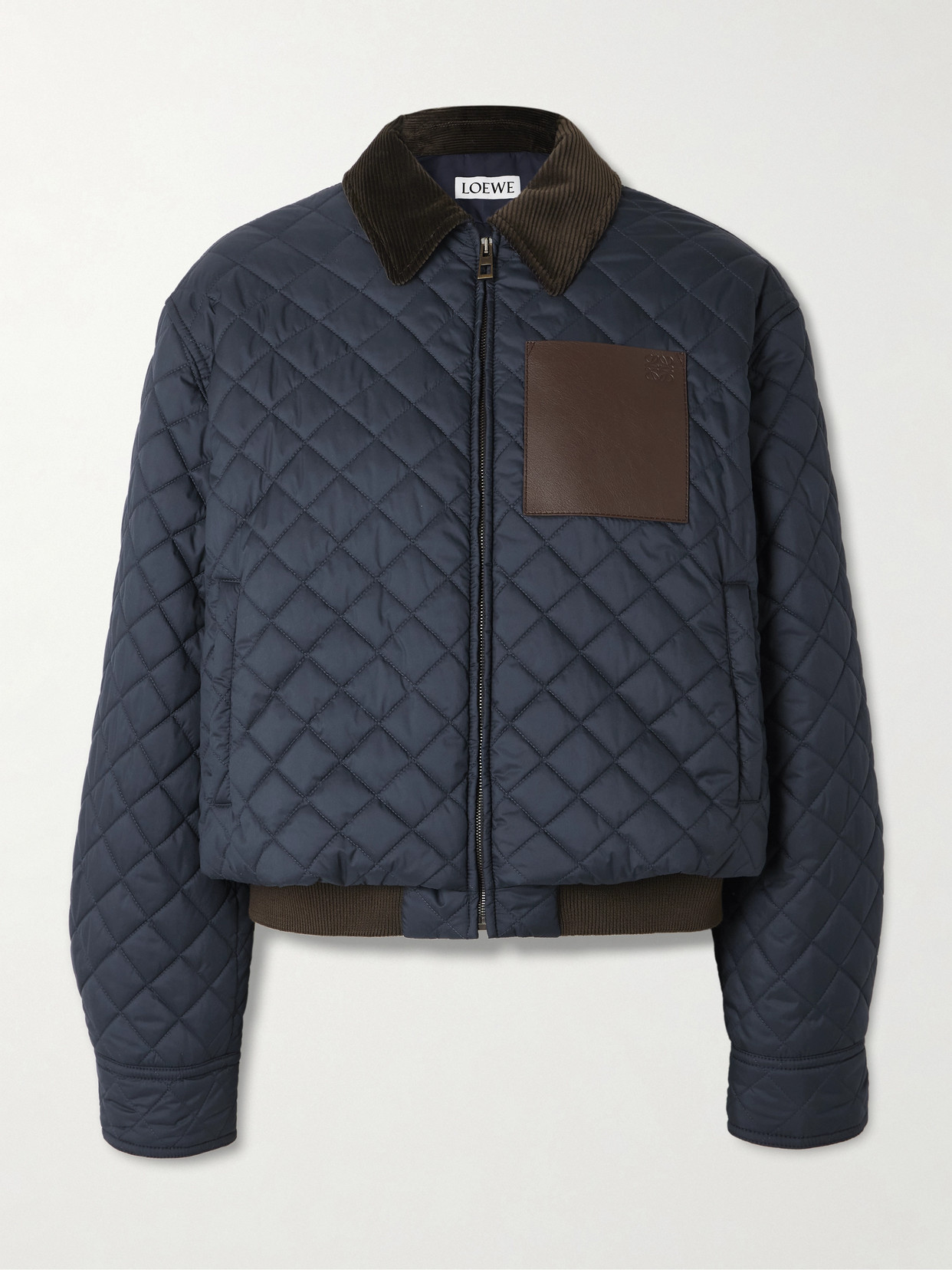 LOEWE - Corduroy- And Leather-trimmed Quilted Shell Jacket - Blue | NET-A-PORTER (US)