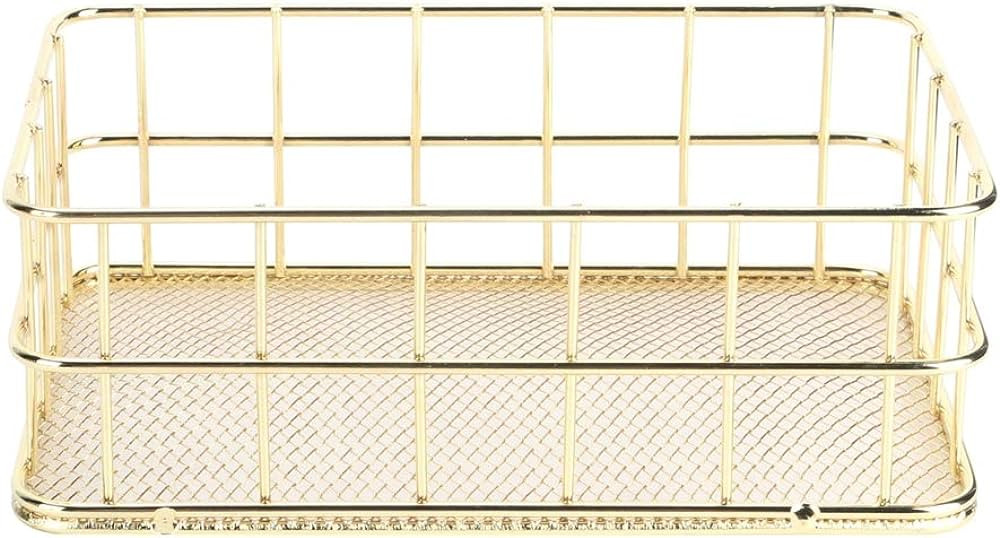 Joyzan Gold Iron Storage Basket, Metal Desktop Wire Mesh Tray Desk Drawer Organizer Bins Grid Hol... | Amazon (US)