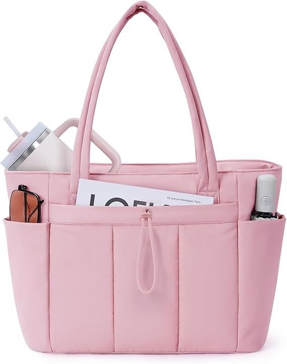 Wandering Nature Puffer Tote Bag with Cup Holder & Laptop Compartment & Trolley Sleeve for Travel... | Amazon (US)