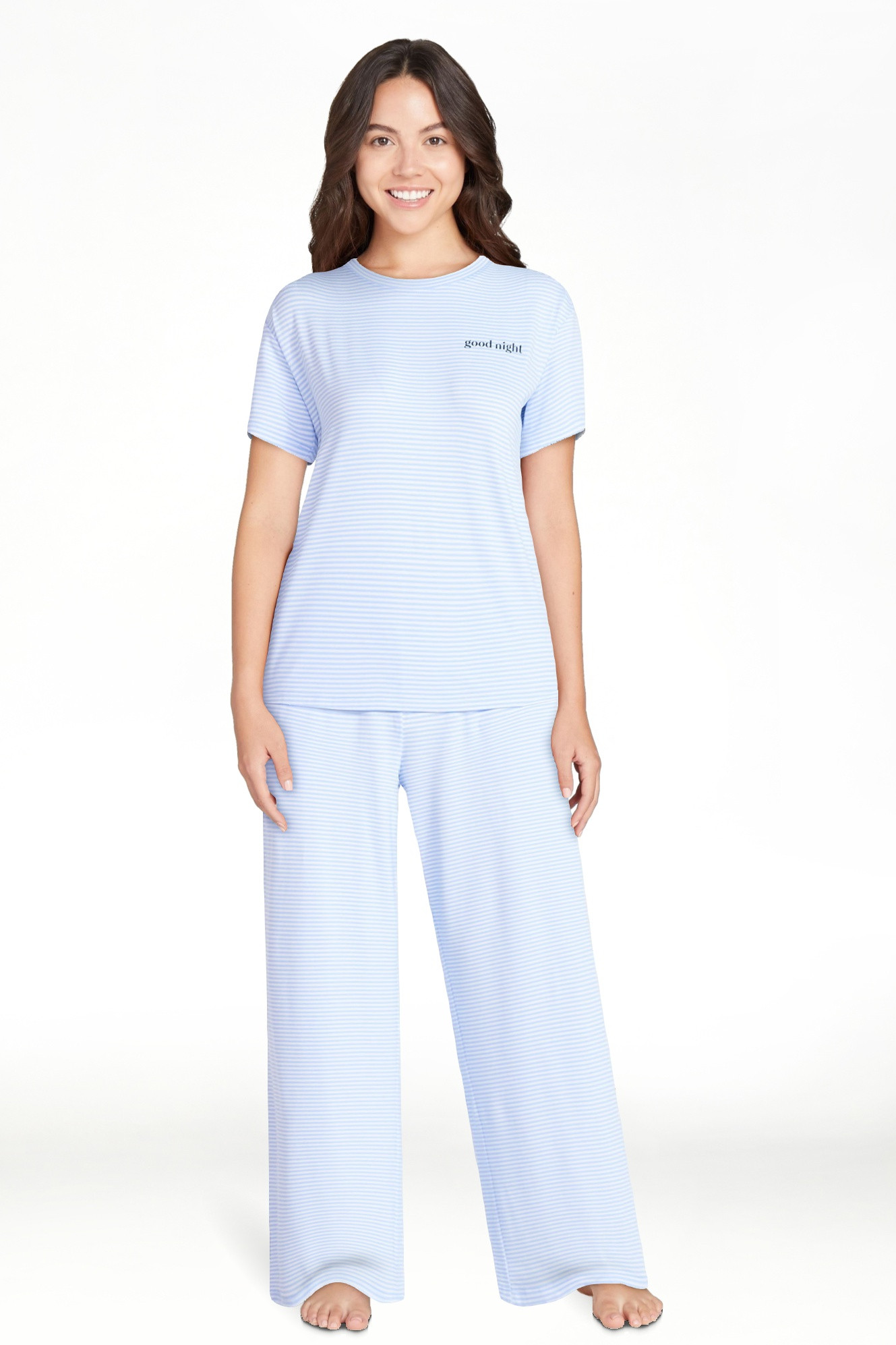 Joyspun Women's Dreamy Soft Collection Short Sleeve Sleep Top and Open Leg Pants Pajama Set, 2-Pi... | Walmart (US)