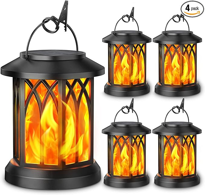 KOOPER 4 Pack Solar Lantern Outdoor Lights, Upgraded Flickering Flame Solar Lanterns Lights Outdo... | Amazon (US)
