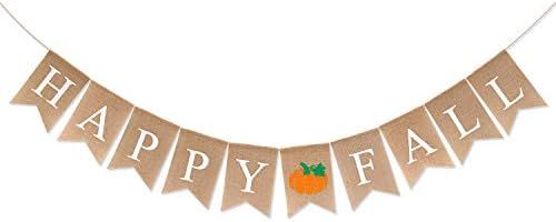 Yaaaaasss! Happy Fall Burlap Banner Autumn Pumpkin Garland Thanksgiving Day Mantel Wall Jute Bunting | Amazon (US)