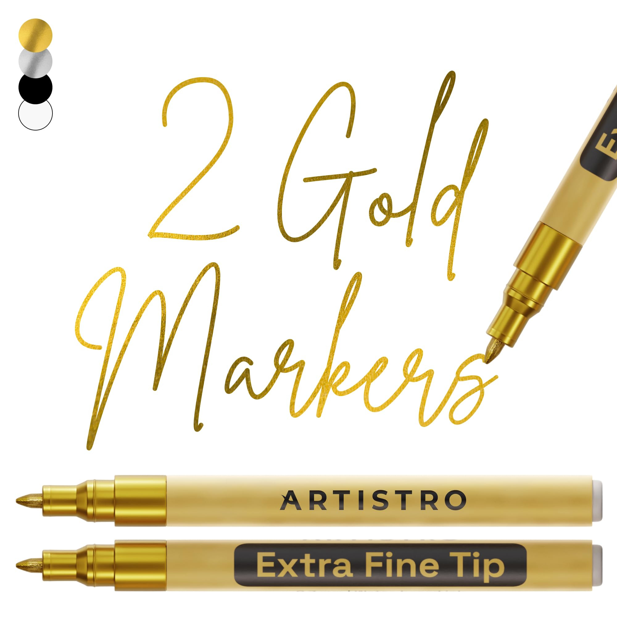ARTISTRO 2 Gold Acrylic Paint Markers - 0.7mm Extra Fine-Tip Metallic Paint Pens - Perfect for Cr... | Amazon (US)