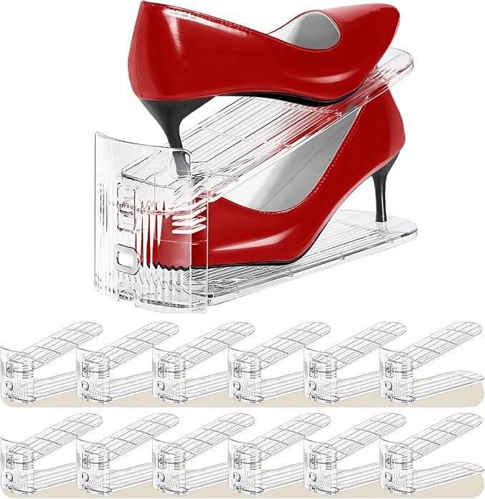 Shoe Slots Organizer 12 Pack - Shoe Stacker,3 Levels Adjustable,Space Savers 50%,Double Layer Hol... | Amazon (US)