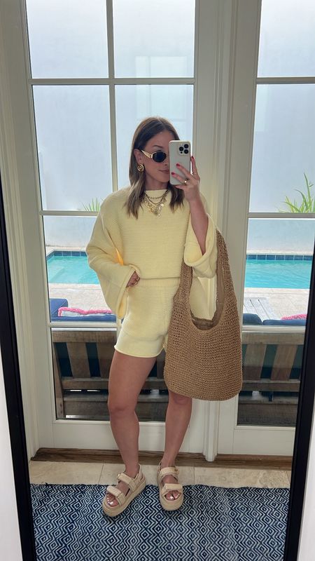 5/17/24 The perfect yellow set 🫶🏼 Yellow sweater set, yellow set, sweater set, beach outfit, summer comfy outfit, summer casual outfit, casual summer outfits, comfy summer outfits 