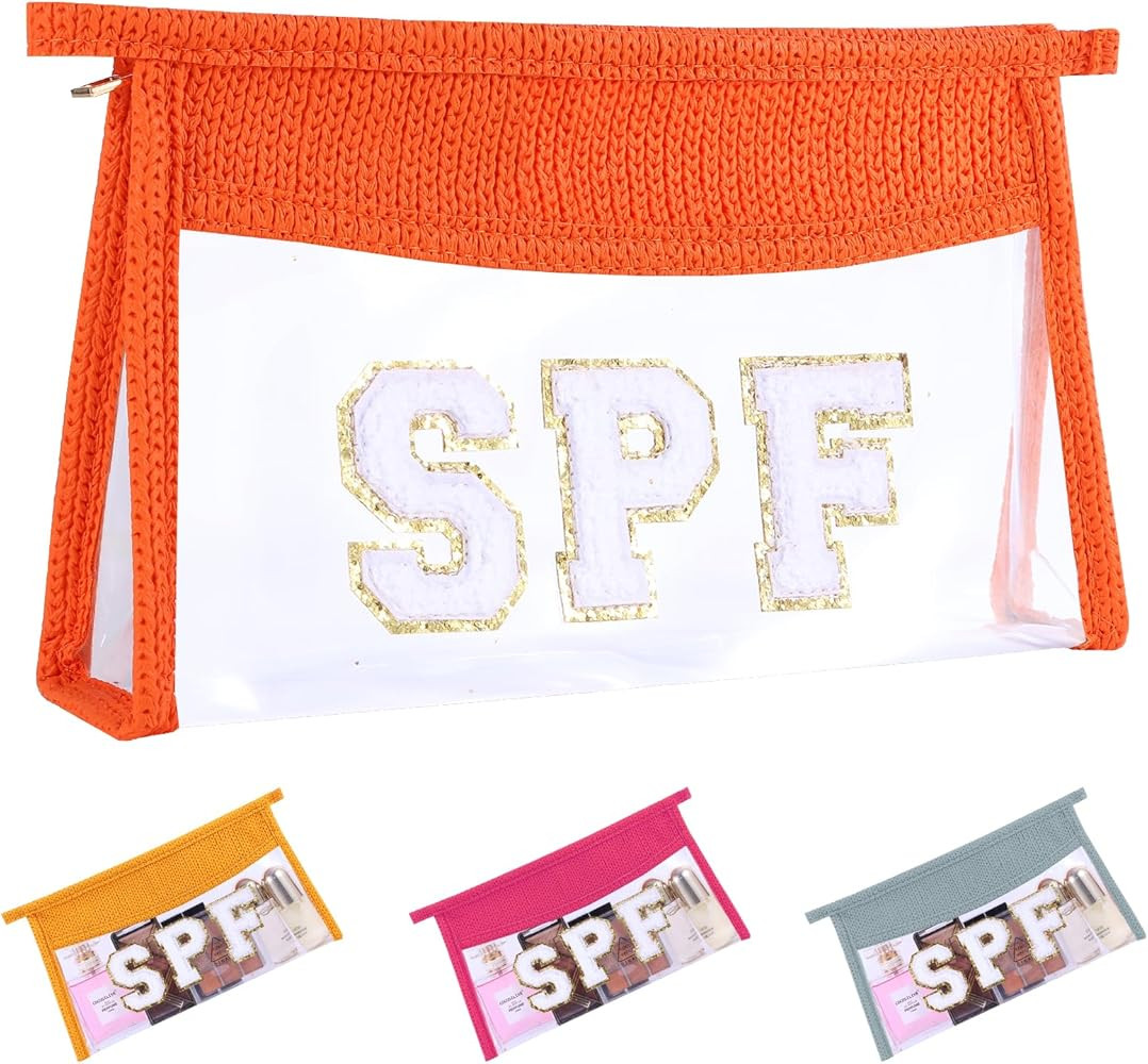 SPF Sunscreen Bag Clear Makeup Bag Chenille Letter SPF Cosmetic Zipper Pouch Summer Beach Essenti... | Amazon (US)