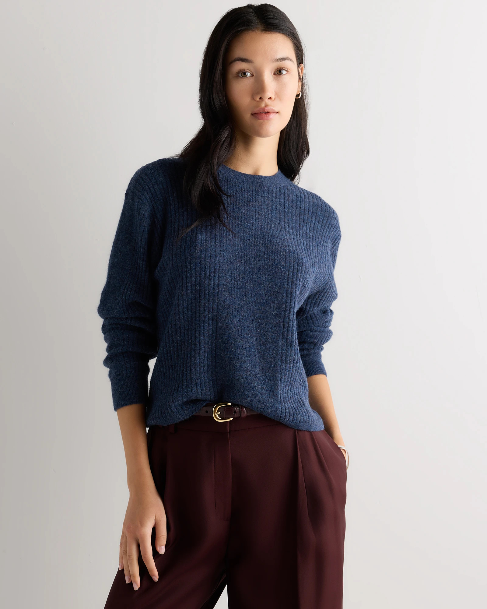 Quince | Women's Lightweight Baby Alpaca Ribbed Crewneck Sweater in Smoked Charcoal, Size Small | Quince
