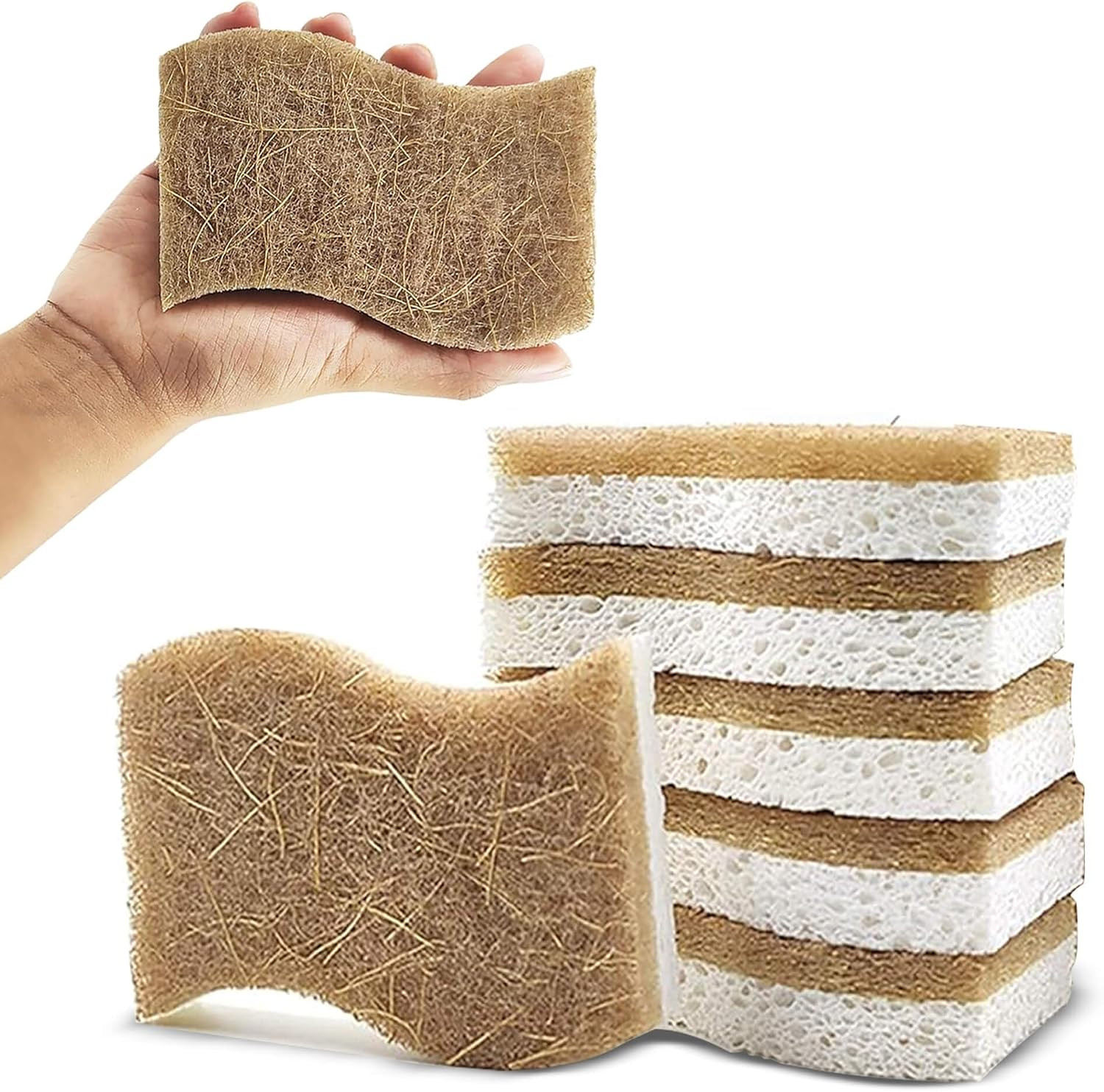Biodegradable Natural Kitchen Sponges - Compostable Dish Sponge Scrubber, 6 Pack Multipurpose Sponges for Dishes, Cleaning Scrub Sponge for Dishwashing | Amazon (US)