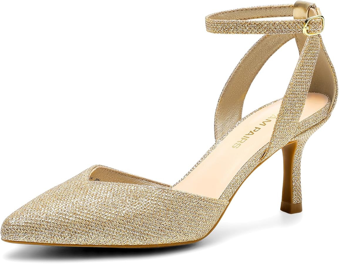 DREAM PAIRS Pointed Closed Toe Kitten Heels Stiletto Ankle Strap Women's Pumps Shoes for Women We... | Amazon (US)