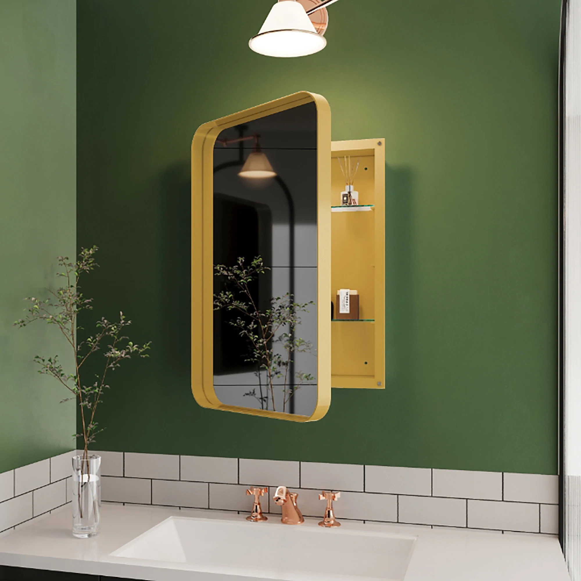 16" * 24" Recessed Gold Metal Framed Medicine Cabinet with Mirror - 15.74 inches L x 23.6 inches ... | Overstock
