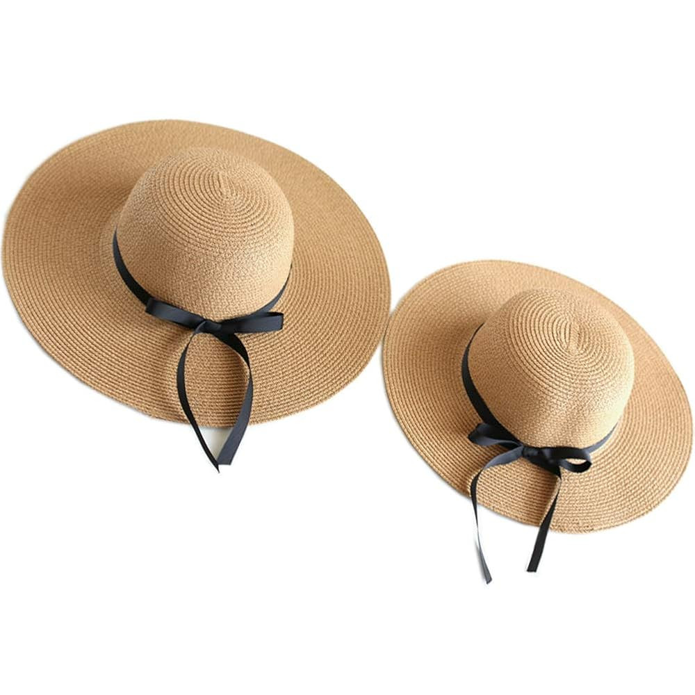 Julylee 2PCS Parent-Child Straw Hat Girls Women's Bowknot Beach Sun Hat | Amazon (CA)