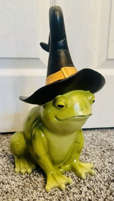 Halloween Green Frog or Toad with Witch Hat 12” Figurine Decoration | eBay US