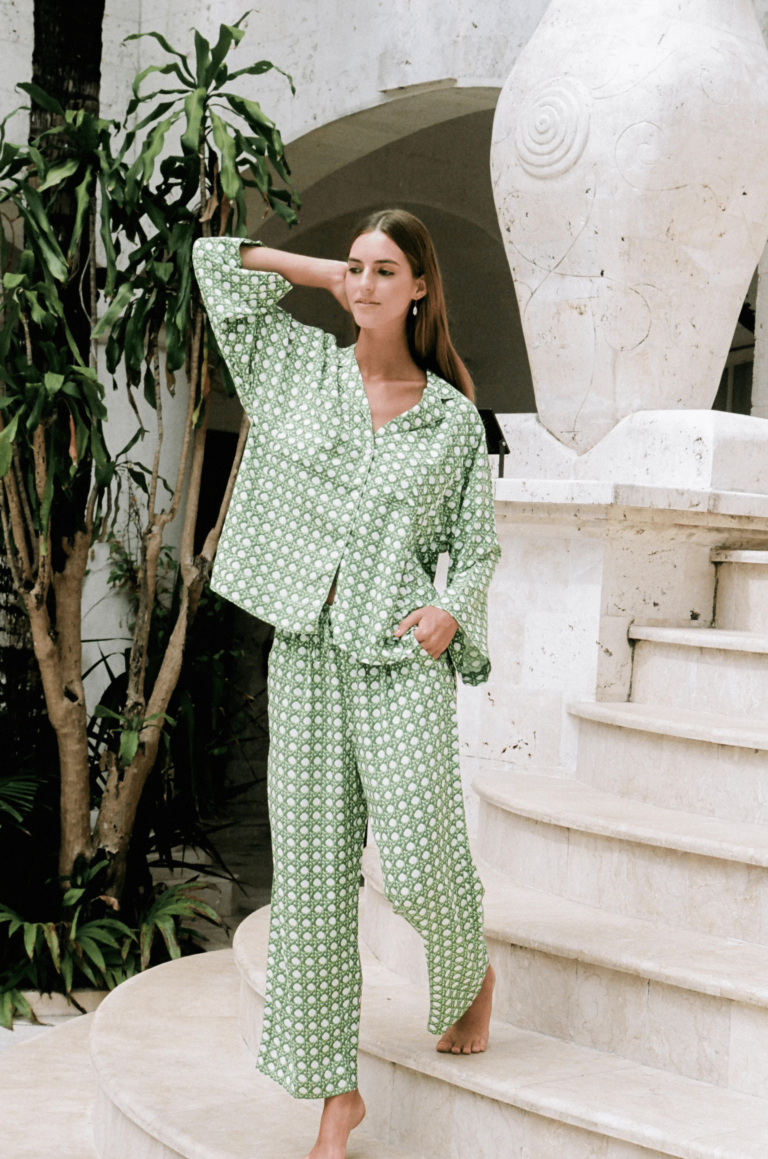 Peta Sleep Set - Long - ECOVERO™ - Rattan Green | Piyama US