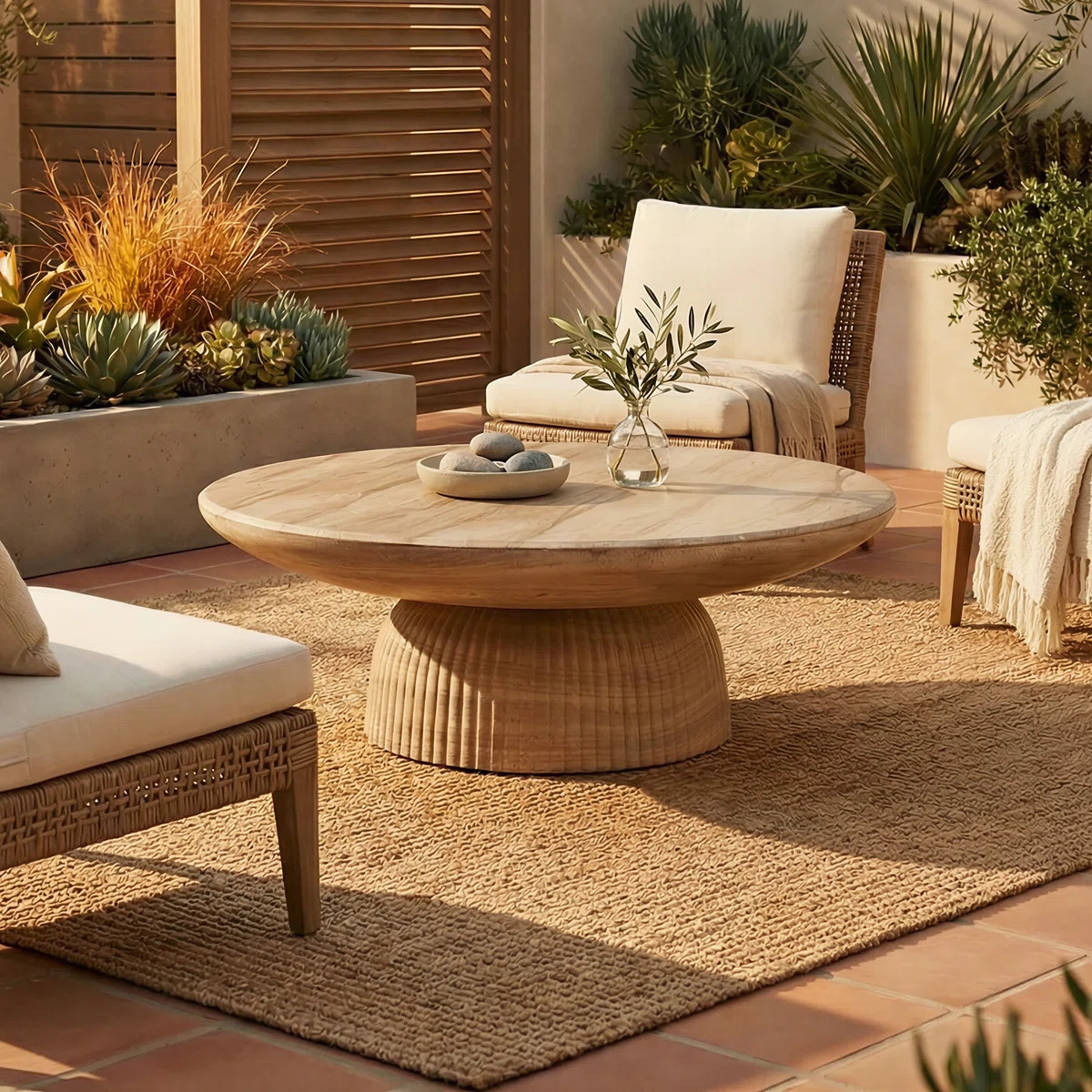 Tithi Single Round Coffee Table with Stone Effect for Indoor Outdoor Use and Contemporary Style | Wayfair North America