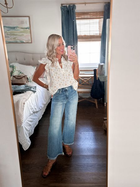 Jeans & a cute top = the perfect spring outfit! These cropped wide legs are so soft & comfy, with no distressing & lots of stretch. Look & feel like designer jeans, but under $70! 🥳 

I’m in my usual 26. Code SUGARPLUM10 saves you 10% 

#LTKover40