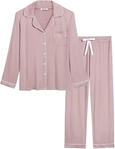 Joyaria Women's Cooling Bamboo Viscose Pajama Set Long Sleeve Button Front | Hot Sleeper Comfort ... | Amazon (US)