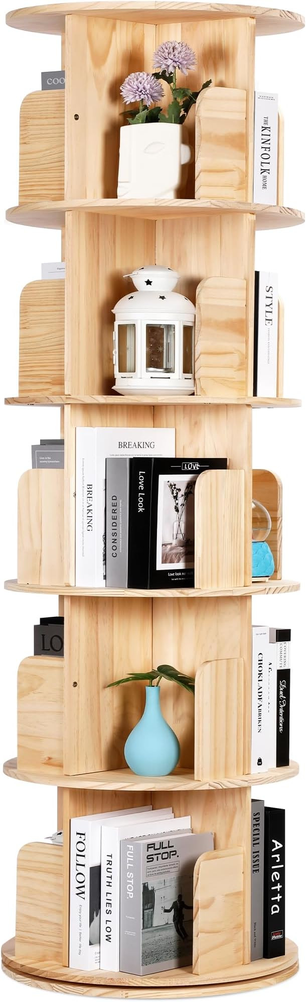 Rengue Rotating Bookshelf Tower, 5 Tiers Floor Standing Bookcase Storage Rack, 360 Display Round ... | Amazon (US)