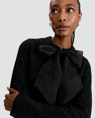 The F&F Edit Textured Bow Detail Cardigan with Wool in Black | Tesco F&F