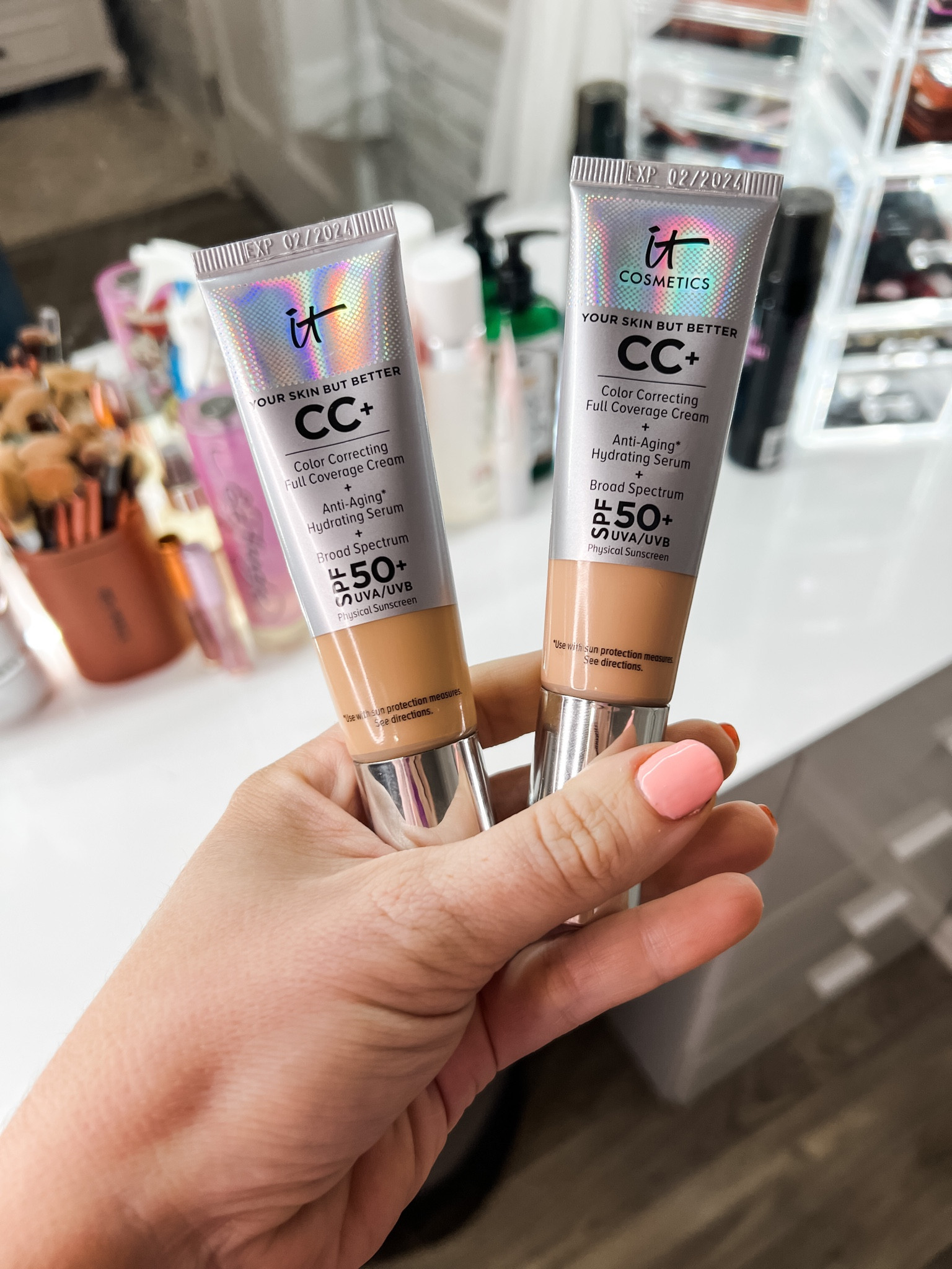 Hands down the best foundation I’ve ever used. Coverage is great and it has lots of good stuff in it for your skin too like SPF 50, and vitamins A, B, C, & E, hyaluronic acid, hydrolyzed collagen and more! 