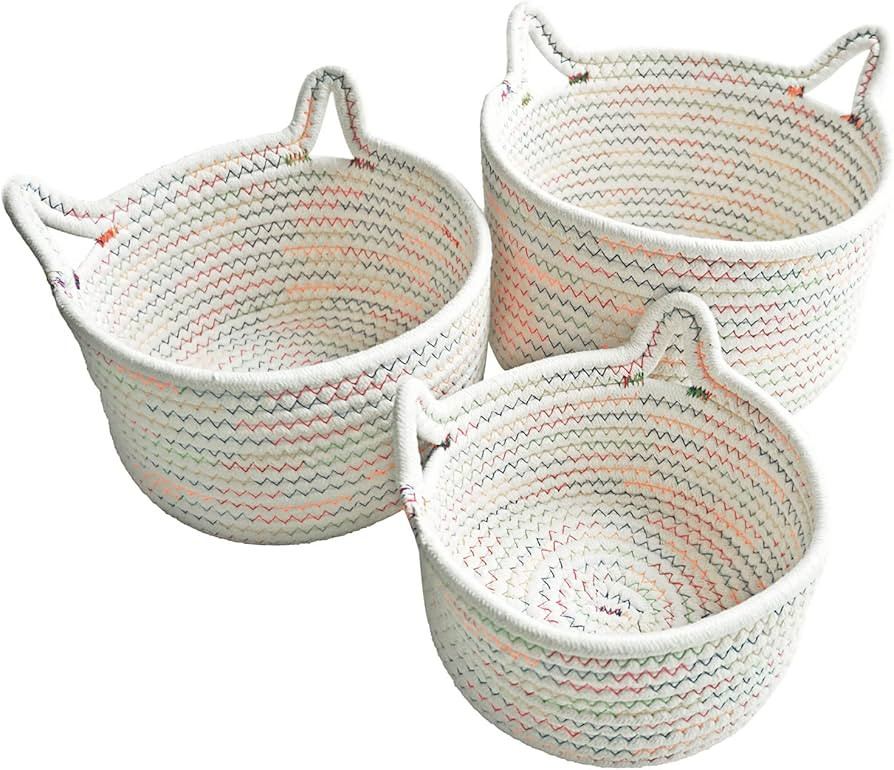 Amazon.com: Small Woven Baskets | Mini Storage Bins | Cotton Rope Baby Nursery Organizers | Cute ... | Amazon (US)