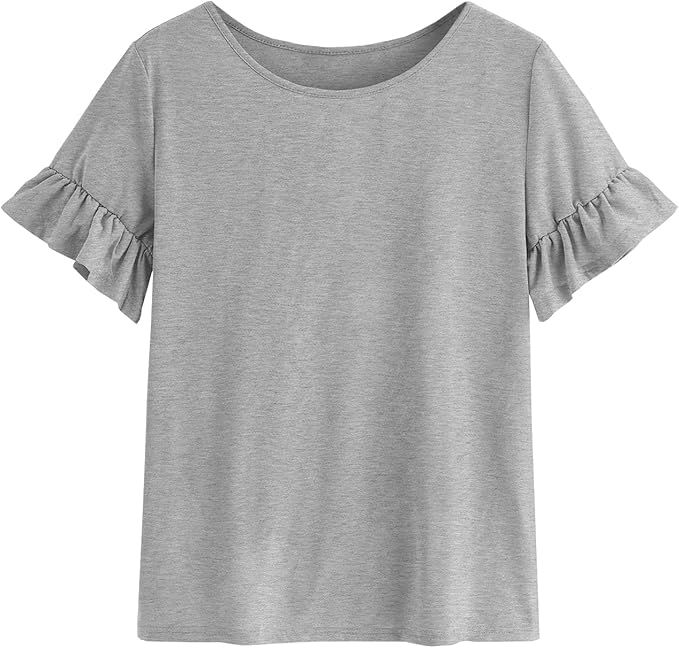 Vermisse Girls Summer Cute T Shirt Short Ruffles Sleeve Basic Soft Casual Plain Tunic Tops Tees | Amazon (US)