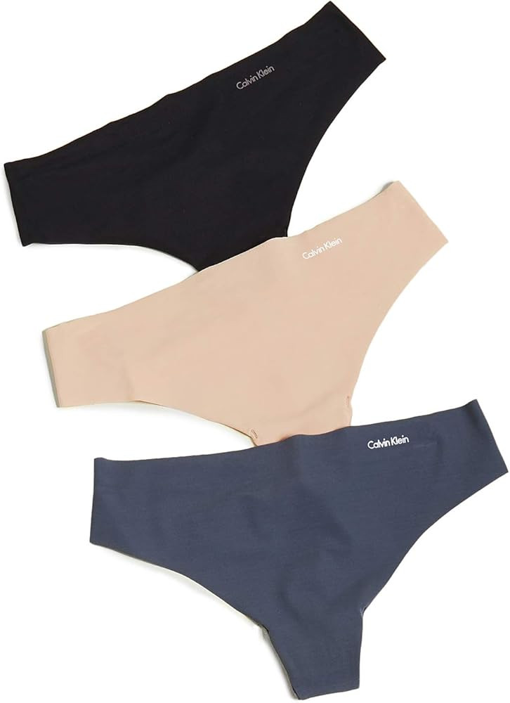 Calvin Klein underwear Women's Invisibles Thong 3 Pack, Speakeasy/Light Caramel/Black, XL | Amazon (US)