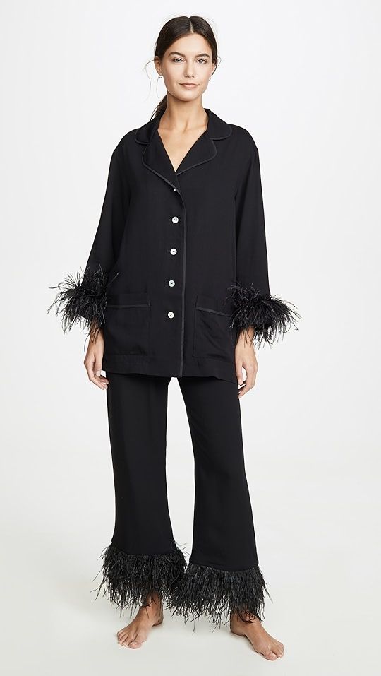 "Black Tie" PJ Set With Feathers | Shopbop