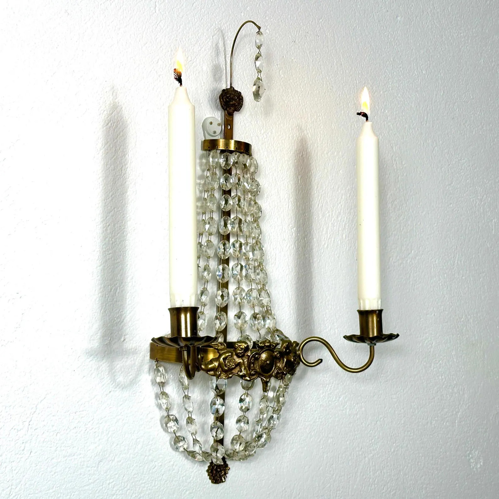 Vintage Brass and Crystal Wall Sconce Swedish Gustavian Style Two-arm Candelabra, 1970s - Etsy | Etsy (US)