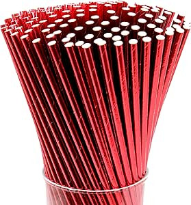 FAMASTON 150-pack Biodegradable Metallic Red Paper Straws - Disposable Drinking Metallic Red Stra... | Amazon (US)