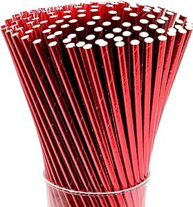 FAMASTON 150-pack Biodegradable Metallic Red Paper Straws - Disposable Drinking Metallic Red Stra... | Amazon (US)