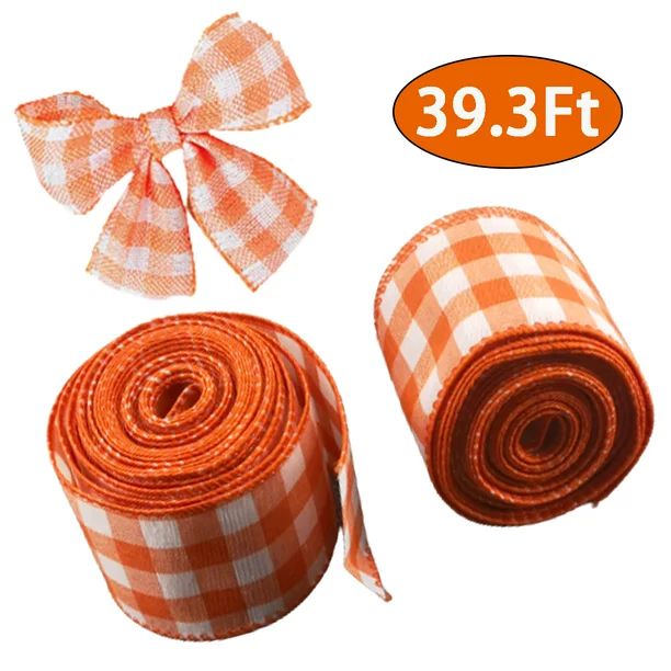 Thanksgiving Ribbons Fall Ribbons  Buffalo Plaid Orange White Gingham Wired Edge Ribbon for Hallo... | Walmart (US)