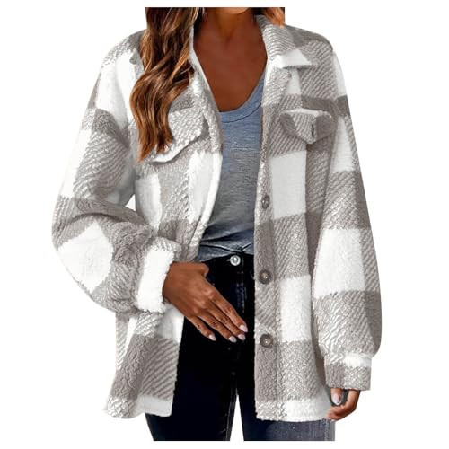 GOHRSHA my the orders Womens Fuzzy Fleece Plaid Shacket Jacket Buffalo Plaid Flannel Sherpa Puffer Coat Button Down Sherpa Shacket | Amazon (US)